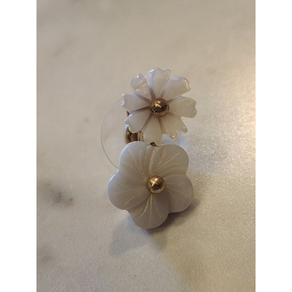 Chaps White Flower Drop Earrings With Gold Accents - Picture 4 of 5